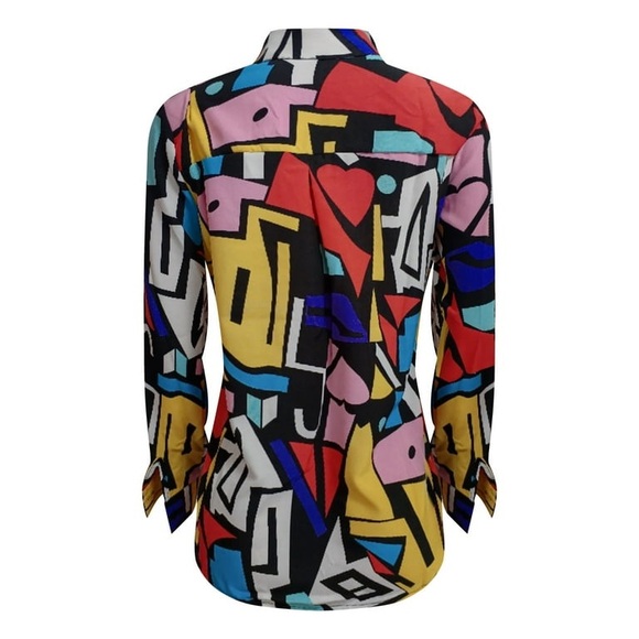 Women Long Sleeve Polyester Irregular Printed Single Lapel Shirt size large - Picture 3 of 4